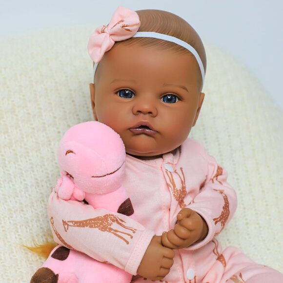 Realistic Black Reborn Baby Doll Girl 18 Inch Soft Body Lifelike Toy with Outfit - Picture 7 of 9